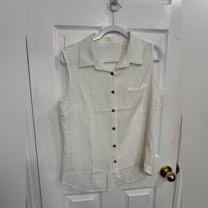 Source Unknown Cream Sleeveless Button-Down Collared Top